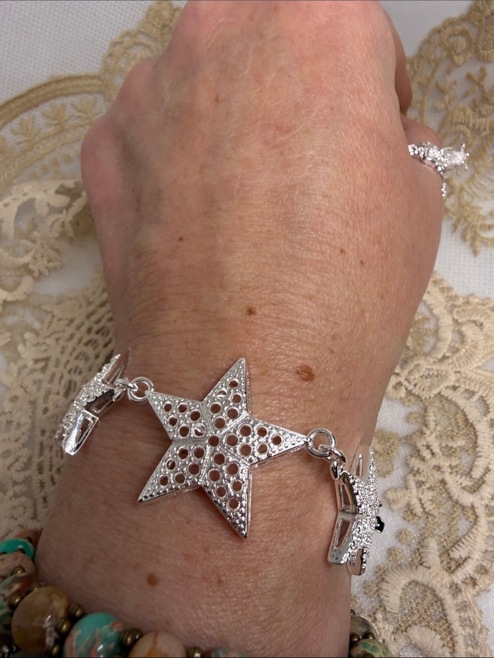 925 Sterling Silver Graduated Star Bracelet | Pavé Celestial Statement Unique